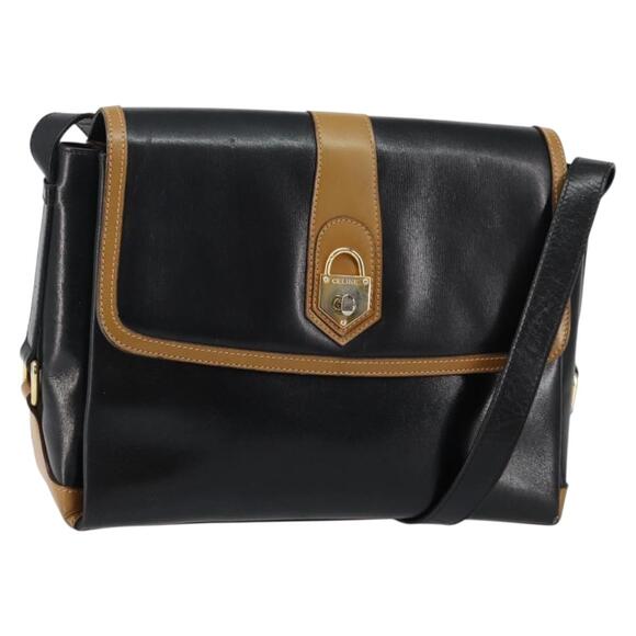 CELINE Shoulder Bag Leather Black Gold - Picture 1 of 13